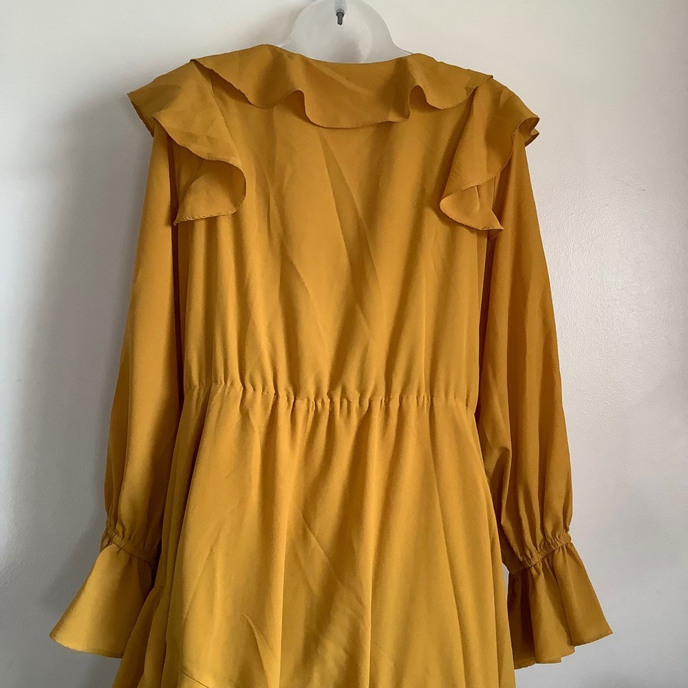 Eloquii Mustard Yellow Ruffle Lace Up High Low Maxi Dress Womens Size 14 Boho - Picture 9 of 16